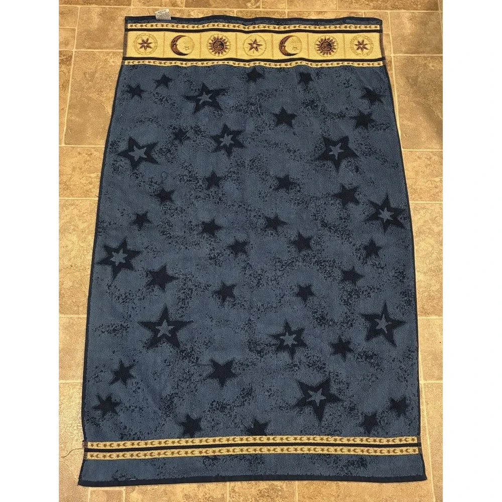 Vtg 90s Springmaid Celestial Bath Towel Navy Blue Sun Moon Stars Y2K Whimsigoth